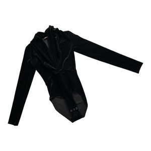 H&M Bodysuit‎ Women's Black velvet stretch front long sleeves size 2